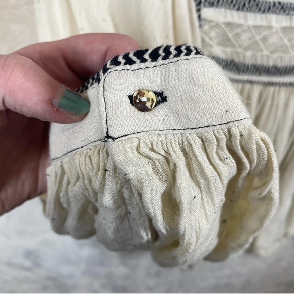 Free People Cyprus top bohemian embroidered pleated gauzy blouse XS hearts - Picture 6 of 13